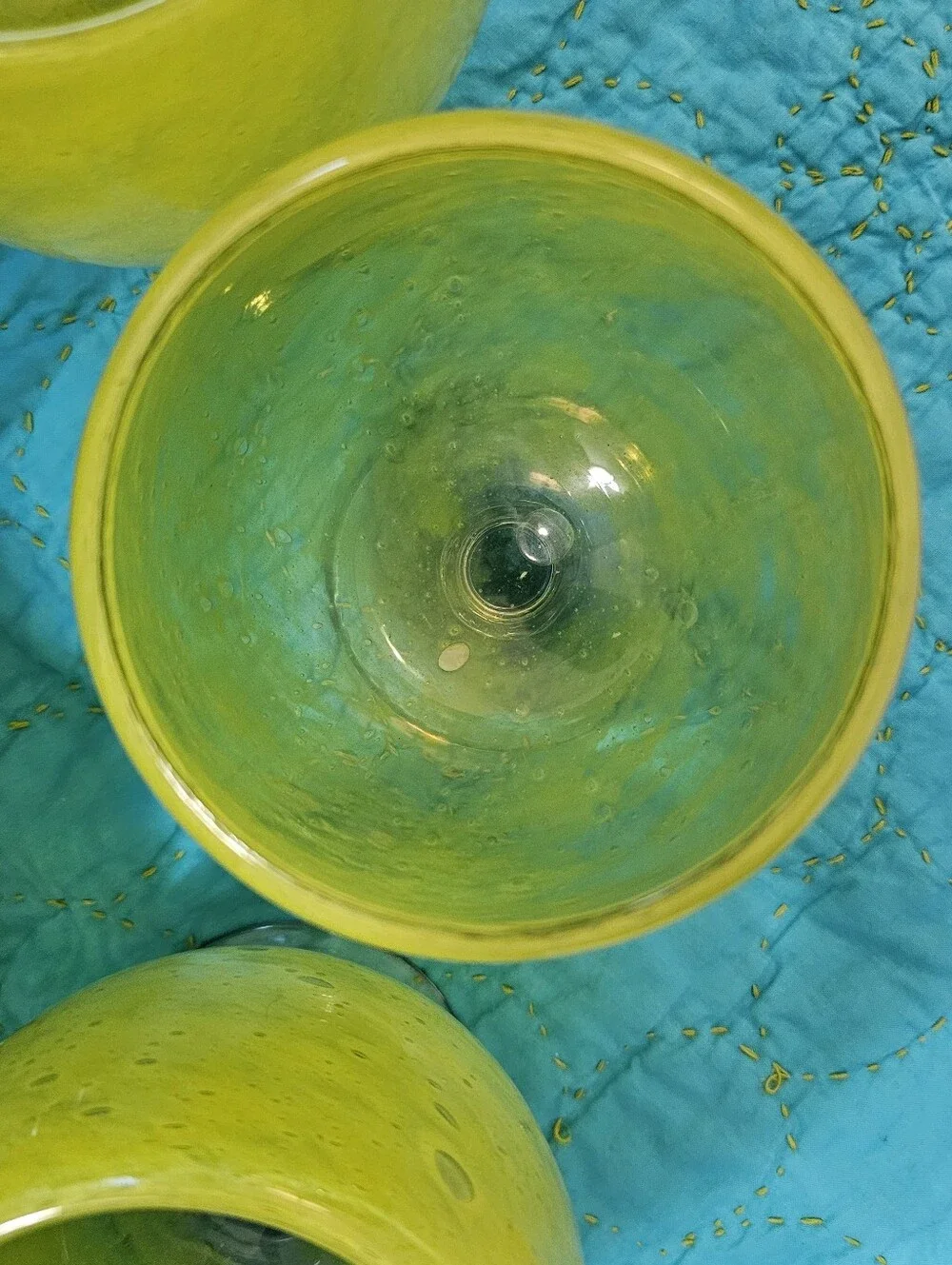 Crate & Barrel Handblown Glass Goblets, Lime Green, Quality Made Five(5) Glasses